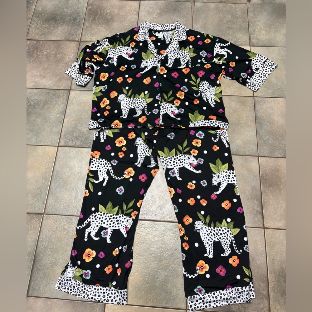 Leopard Print Black Pajama Set